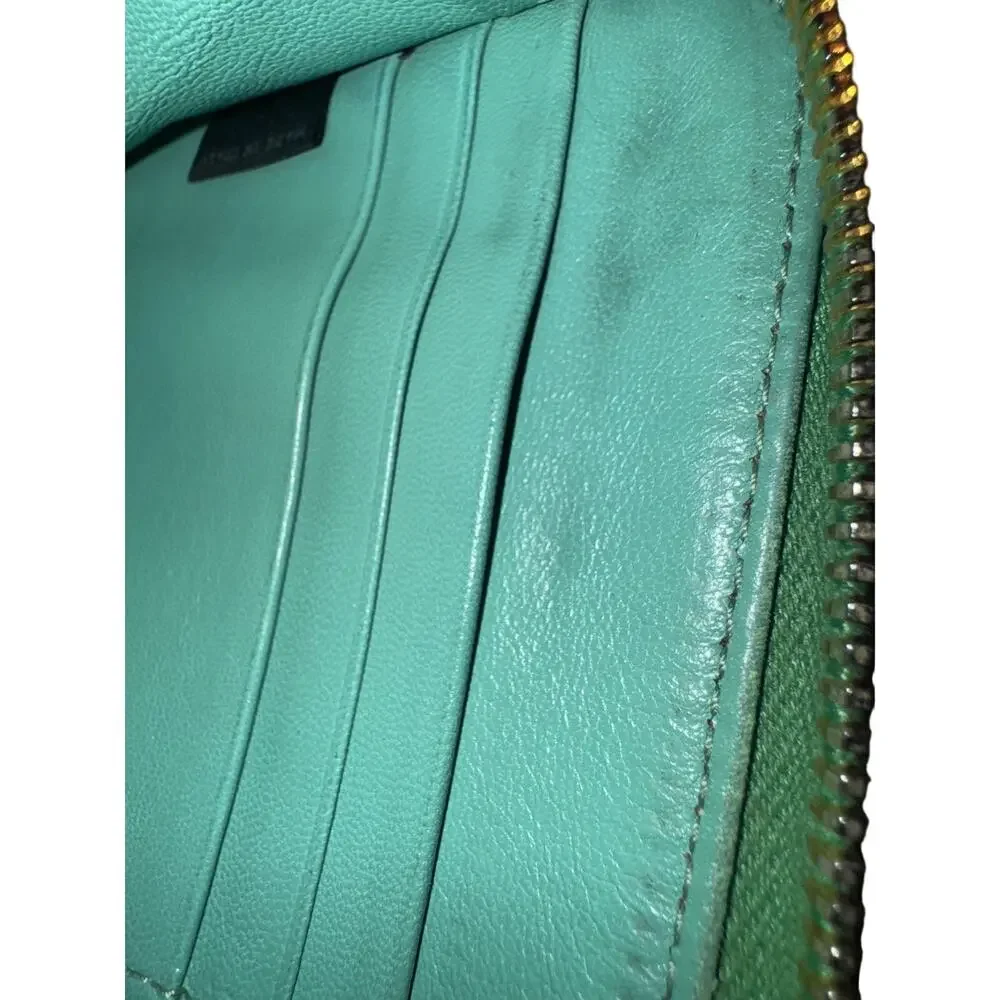 PRADA Saffiano Patent Leather Zip-Around Wallet in Apple / Mint Green